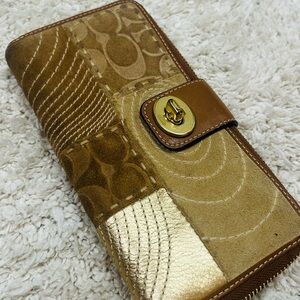 Coach Patchwork Wallet in Brown and Gold